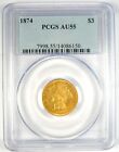 1874 Three Dollar Indian Gold Coin  3 - Certified Pcgs Au55 -  2 350 Value 