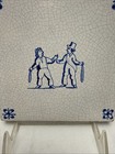 Antique Dutch Delft Blue   White Pottery Square Figural Tile 19th Century