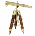 Nautical Solid Brass Telescope W  Wooden Tripod Stand Vintage Antique Decorative