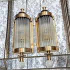 Art Deco Brass   Glass Rod Vintage Ship Light Wall Sconce Antique Lamp Set Of 2