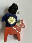 Vintage Original Magnet Butticki Of Sweden - Girl On Horse - Handmade Folk Art
