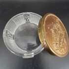 Vintage Art Deco Glass Powder Jar Brass Lid Floral Vanity Trinket 3 75   