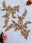 1 Pair Handmade Gold Zardozi Floral Applique Patch Left Right Embellish