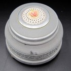 Vintage Aluminum Round Vanity Powder Puff Music Box With Flower On Top