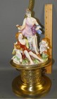 Antique Fine Porcelain Figurine Group Boudoir Table Lamp Ornate Brass Base
