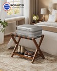 Solid Wood Luggage Rack Foldable Suitcase Stand With Storage Shelf Urlr020k02