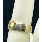 Adjustable 925 Sterling Silver Toe Or Pinky Ring Yellow Flower Inlay Size 4 Open