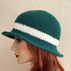 Crochet Handmade Green White Shamrock St  Patrick   s Day Hat Classy Fun Medium 