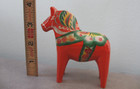 Vintage 4  Tall Wood Dala Horse  Sweden  Hand-painted Orange Carved Folk Art