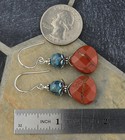 Kingman Turquoise Red Jasper Beaded Sterling Silver Earrings  Minimalist Jewelry