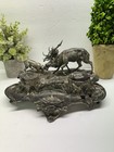 Antique Cast Metal Desk Top Inkwell Art Nouveau Deer Hunt Scene W  Ink Blotter