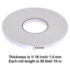 Tatuo 2 Rolls Double Sided Foam Tape Pe 1 2 Inch By 50 Feet  White 