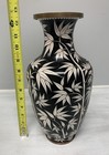 12-3 4    Antique Cloisonne Vase - Chinese W  Black   White Bamboo Pattern - Rare