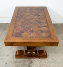 Mid Century Modern Antique Coffee Table Oak Tile Large Brutalist Rolling Rustic