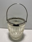 Vintage Cut Glass Ice Bucket With A Silver-plated Handle And Rim