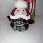 Christmas Ornament Santa Claus Glass Round Holding Wreath Felt Hat New Ashland