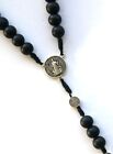 Saint Benedict Round Black Wood Beads   Cord Rosary With Wood Crucifix