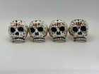 Hand Painted Sugar Skull Napkin Rings Set Of 4 Ceramic Dia De Los Muertos