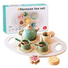 Kids Wooden Tea Set Play House Pretend Make Tea Play With Teapot Teacup