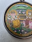 Lord Ganesha   Lakshmi Hindu Paper Painting Under Glass Sterling Silver Pendant