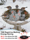 6 6ft Cord Bird Bath Heater For Outdoors In Winter - 70w Submersible Energy-savi