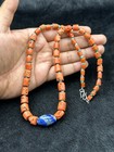 Ancient Beautiful Red Natural Coral And Old Carved Lapis Lazuli Beaded Necklace