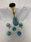 Vtg Six Piece Italian Turquoise Cordial Barware Set Bejeweled Decanter 5 Glasses