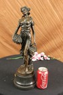 Hot Cast Bronze Thanksgiving Harvest Farmer Girl Statue Sculpture Figurine Decor