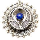 Iraq Islamic Antique Filigree Silver Amulet Pendant Necklace W  Lapis Lazuli