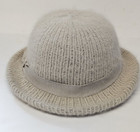 Vintage Knit Bowler Hat Made In Italy Wool Angora Beige Grosgrain Ribbon Band
