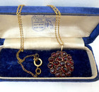 Antique Victorian Flower Teardrop Garnet Necklace Penadant Real 14k Yellow Gold