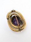 Antique Victorian Purple Glass Brooch Gold Filled Engraved Floral C Clasp Pin