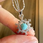 925 Sterling Silver Necklace 5mm Natural Turquoise Gemstone Snowflake Women Cute