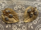Vintage Rare Rhinestone Acorn On Leafs Signed Craft Clip On Earrings Rare 2   