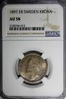 Sweden Oscar Ii Silver 1897 Eb 1 Krona Ngc Au58 Nice Toned Scarce Km  760  013 