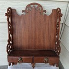 Mid-century Traditional Wood Wall Shelf Ornate Scrollwork Lion Pulls 21 t 16 l