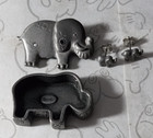 Elephant Torino Pewter Vintage Earrings Brooch Trinket Box Set