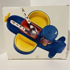 Vintage Airplane Kids Dinnerware Set 4pc Plate Fork Spoon Cup  80s 90s