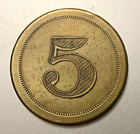 Antique Brass Trade Token  Old English Fancy Letters Nj   Good For 5 Units     