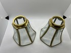 2 Vintage Hexagonal 6 Sided Beveled Glass Brass Pendant Replacement Shades 5 5   