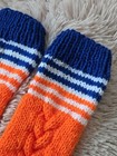 New Handknit Edmonton Oilers Cozy Orange Blue White Striped Leg Warmers