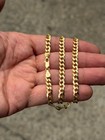 Real Solid 925 Silver 14k Gold Plated Flat Cuban Link Chain Necklace 5 6mm