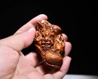 Chinese Collection Hand Carved Boxwood Wood Dragon Statue Hand Piece