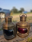 Antique Maritime Metal   Glass Port And Starboard Lanterns