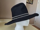 Teton Black Wool Felt Wide Brim Hat 21  Western Fedora Feather Band Vintage   