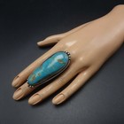 2 75  Extra Long Navajo Sterling Silver Blue Gem Turquoise Ring Size 9  33 6g