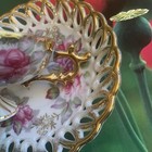 Vintage Castle Japan Tea Cup   Saucer Rose Floral Hand Painted Open Lattice Rim