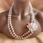 Lee Sands Style Necklace  Rose Quartz   Mother Of Pearl Flower Beads - 26 