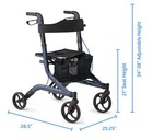 Medline Aluminum European Style Foldable Rollator With Backrest  300 Lbs  - Navy