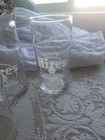 4 Vintage Hires Root Beer Glasses 5  White Syrup Line Logo 1 Side Nos